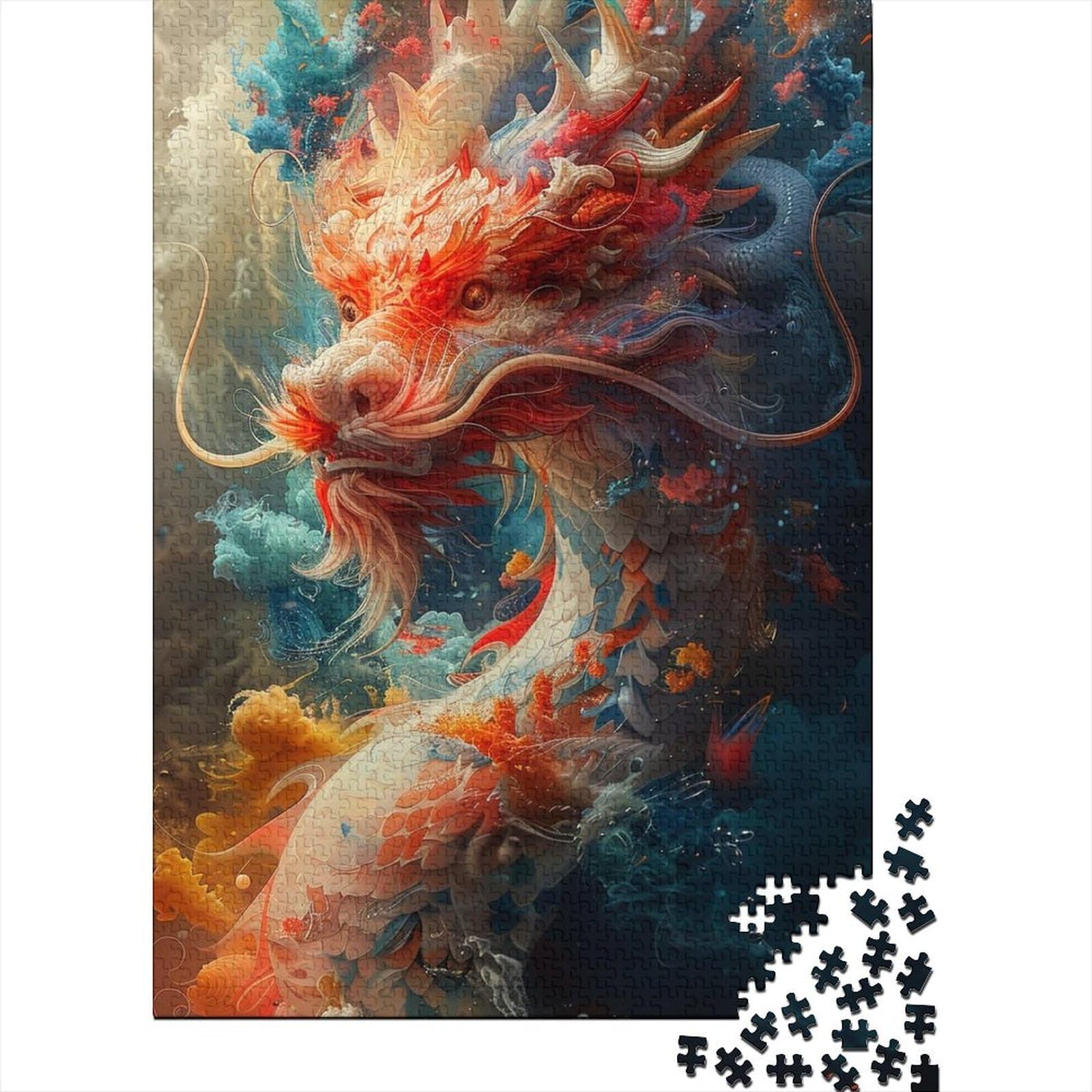 Asiatischer chinesischer Drache, Holzpuzzle für Erwachsene, Kunstpuzzle für Erwachsene, 500 Teile, ganze Familie und die 20,47x14,96 Zoll