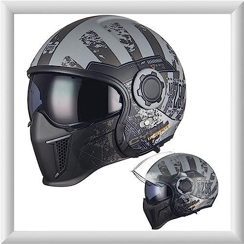 Motorrad Jethelm für Damen und Herren mit Doppelvisier - Vintage Motorradhelm Integralhelme mit ECE 22.05 Zulassung - Abnehmbares Kinn - Modularer Halboffener Helm - Coole Persönlichkeit