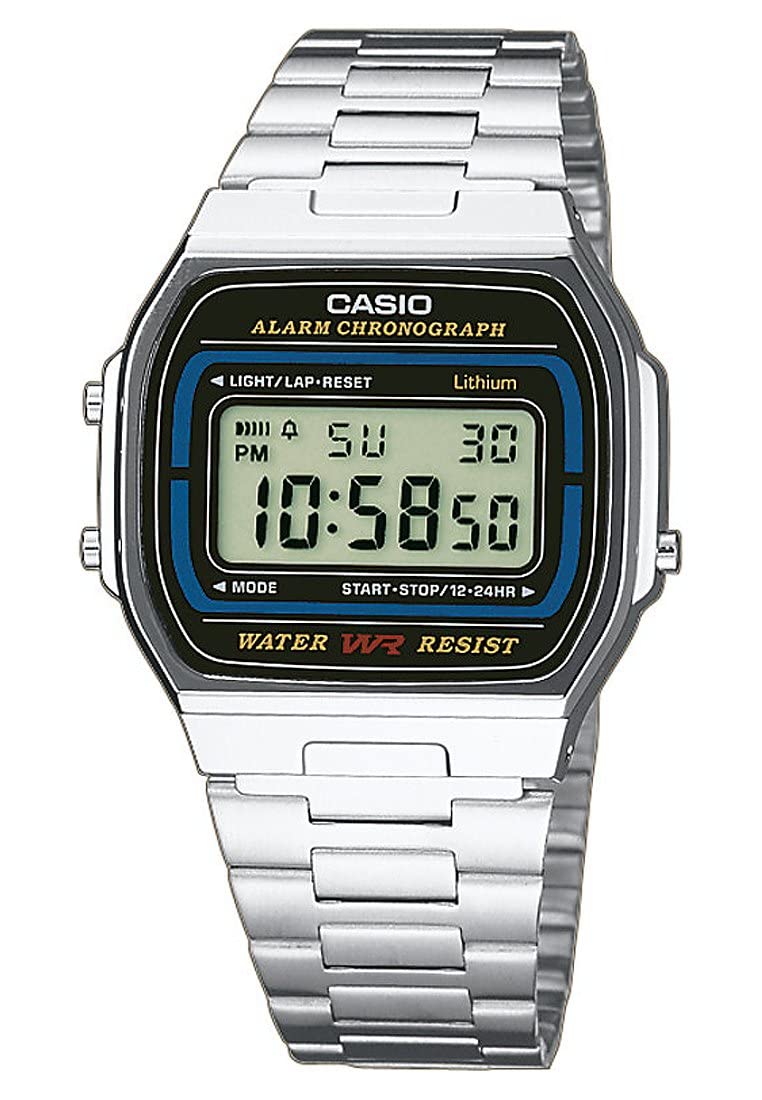 Casio A-164WA-1VES Herrenuhr, Edelstahl-Armband, silberfarben, Silber, Armband