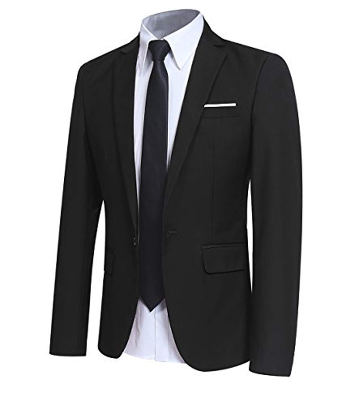 Allthemen Sakko Herren Slim Fit Sportlich Anzugjacke Herren Blazer für Business Hochzeit Freizeit Schwarz L