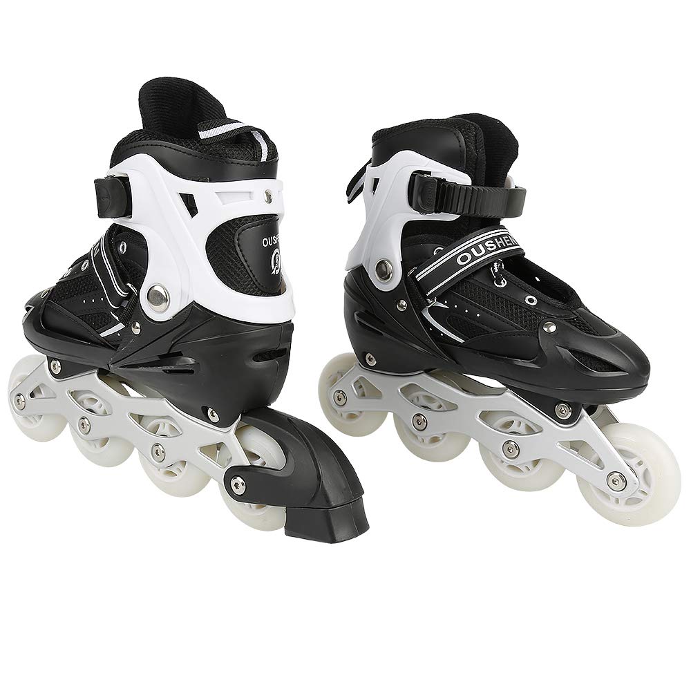 Inline-Skates mit Verstellbarer Größe Skates für Kinder, Jugendliche, Erwachsene, Anfänger (schwarz, M (EU 35-38))