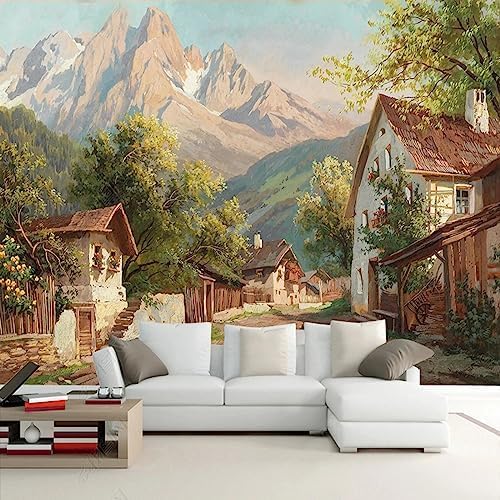 XLMING Rustikale Landschaft Ölgemälde Restaurant Cafe 3D Tapete Home Dekoration Wohnzimmer Sofa Schlafzimmer Tv Hintergrund Wand-430cm×300cm