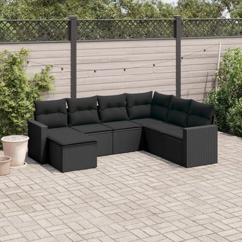 Juroupi 7-tlg. Garten-Sofagarnitur mit Kissen Gartengarnitur Set Garten LoungemöBel Set LoungemöBel Balkon Patio Furniture Schwarz Poly Rattan - 3219285