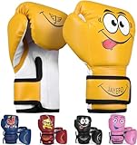 JAYEFO Kinder Boxhandschuhe - Training MMA Jungen & Mädchen Boxsack Kickboxen & Muay Thai Handschuhe, Kinder, Jugendliche Spiele Spaß | 6 Unzen Gelb