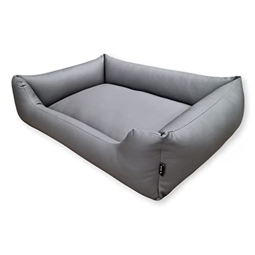 E-dogbed Mario Hundebett aus Kunstleder by Hundekorb Tierkissen Hundesofa Hundeliege Hundekissen Hundekörbchen Schlafplatz Farbe und Größe wählbar von M bis XXL (140x110 cm, grau)