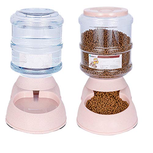 Automatischer Futterspender Futterspender Katze Kätzchen-Nahrungsmittelzufuhr Trockenfutterspender für Haustiere Katze-Brunnen-Schüssel pink,Feeder Set