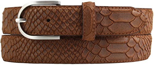 BELTINGER Damen-Gürtel mit Pythonprägung 3 cm | Leder-Gürtel für Damen 30mm Schlangen-Optik | Schlangen-Muster Python-Muster | Tabac 95cm