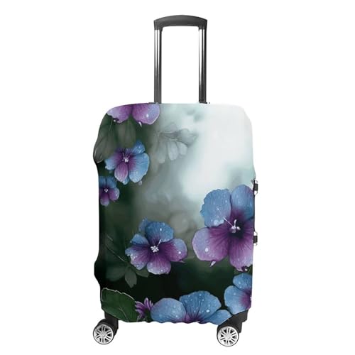 CSGJMYGS Reisegepäckabdeckung, elastisch, waschbar, modisch, kratzfest, für Koffer, passend für 45,7 - 81,3 cm (18 - 32 Zoll) Gepäck, Blaue, violette Blumen und grüne Blätter, XL