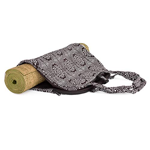 Bodhi Yogatasche NAMASTÈ Bag | Fitnesstasche für Yogamatten und Zubehör | Tasche aus 100% Baumwolle | Leichte Sporttasche im schönen Handtaschen-Look | Maharaja Collection | Bandhani/schwarz-weiß