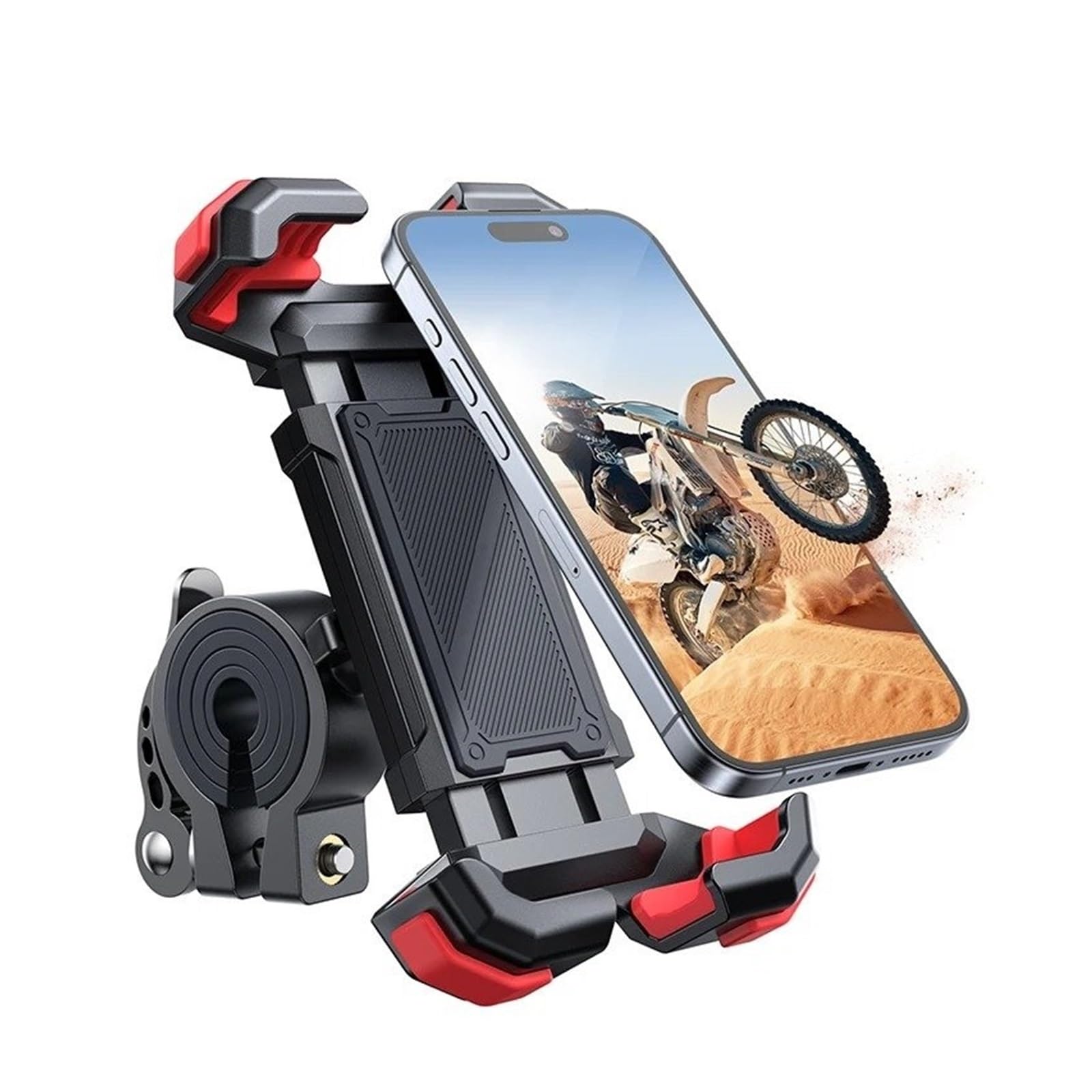 Handyhalterung Motorrad Telefonhalterung -Telefonhalter Für Lenker Motorrad-Telefonhalterung 4,7-7 Zoll Handyklemme Externes Zubehör Handyhalter Fahrrad(Black and Red)