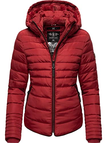 MARIKOO Damen warme Winter Steppjacke mit Kapuze Amber Blood Red Gr. XL