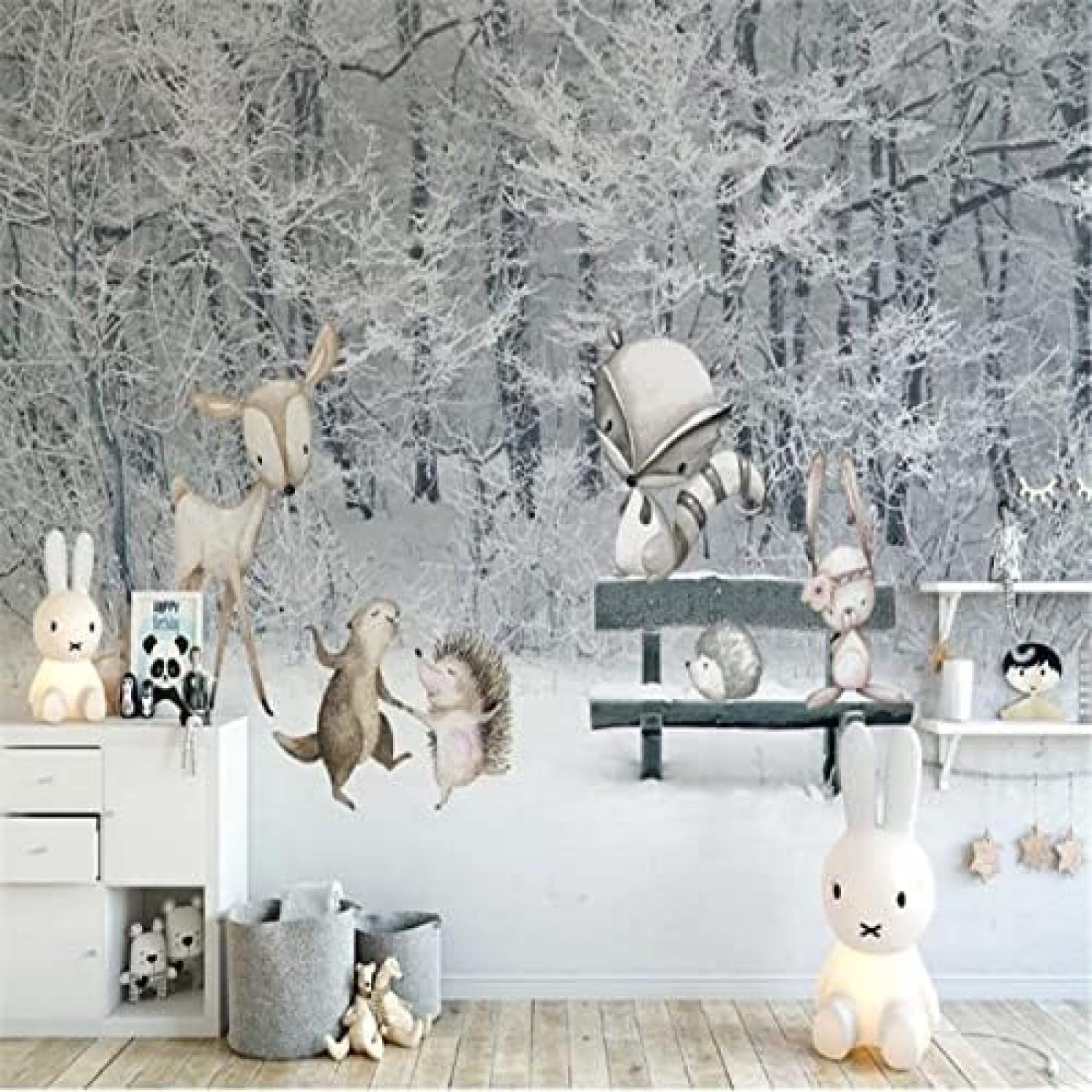 XLMING Winter Schnee Cartoon Tierwelt Kinderzimmer 3D Tapete Wohnzimmer Sofa Schlafzimmer Esszimmer Home Dekoration Wand-300cm×210cm