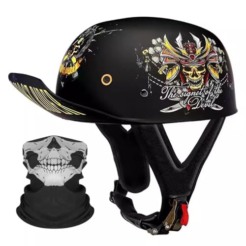 Halbschalenhelm Motorrad Halbhelm Baseballmütze-Helm ECE-Zulassung Motorradhelm Baseball Cap Mit Einer Maske Schnellverschluss Geeignet Erwachsene MäNner Und Frauen S-2XL 55-64CM