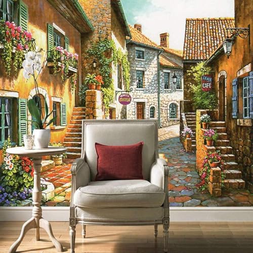 Märchenstadt Straßenansicht 3D Tapete Poster Restaurant Schlafzimmer Wohnzimmer Sofa TV Dekorative Wand-150cm×105cm