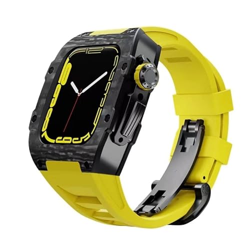 TONECY Kohlefaser-Schutzhülle für Apple Watch 8, 7, 45 mm, Silikon-Uhrenarmband, High-End-Modifikationszubehör für iWatch 6, 5, SE, 44 mm (Farbe: Gelb 3, Größe: 44 mm)