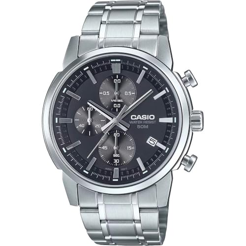 Casio Enticer MTP-E510D-1A1VDF (A2302) für Herren, analog, schwarzes Zifferblatt, Silber