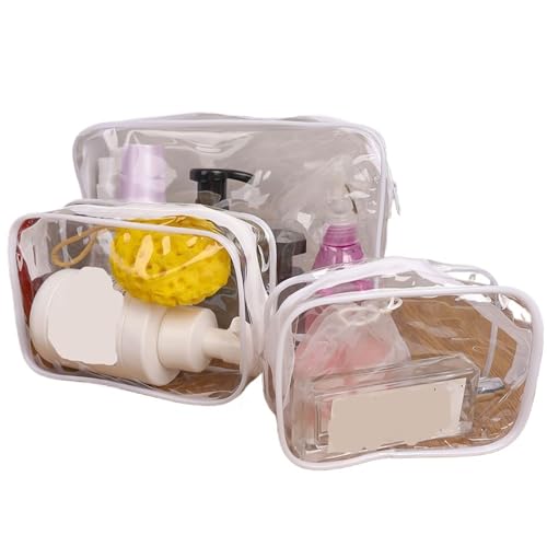 Große transparente Make-up-Tasche aus PVC, durchsichtige Kosmetiktaschen, kleine tragbare Reise-Kulturtasche, Aufbewahrungstasche Kosmetiktasche Set(White,1PCS L)