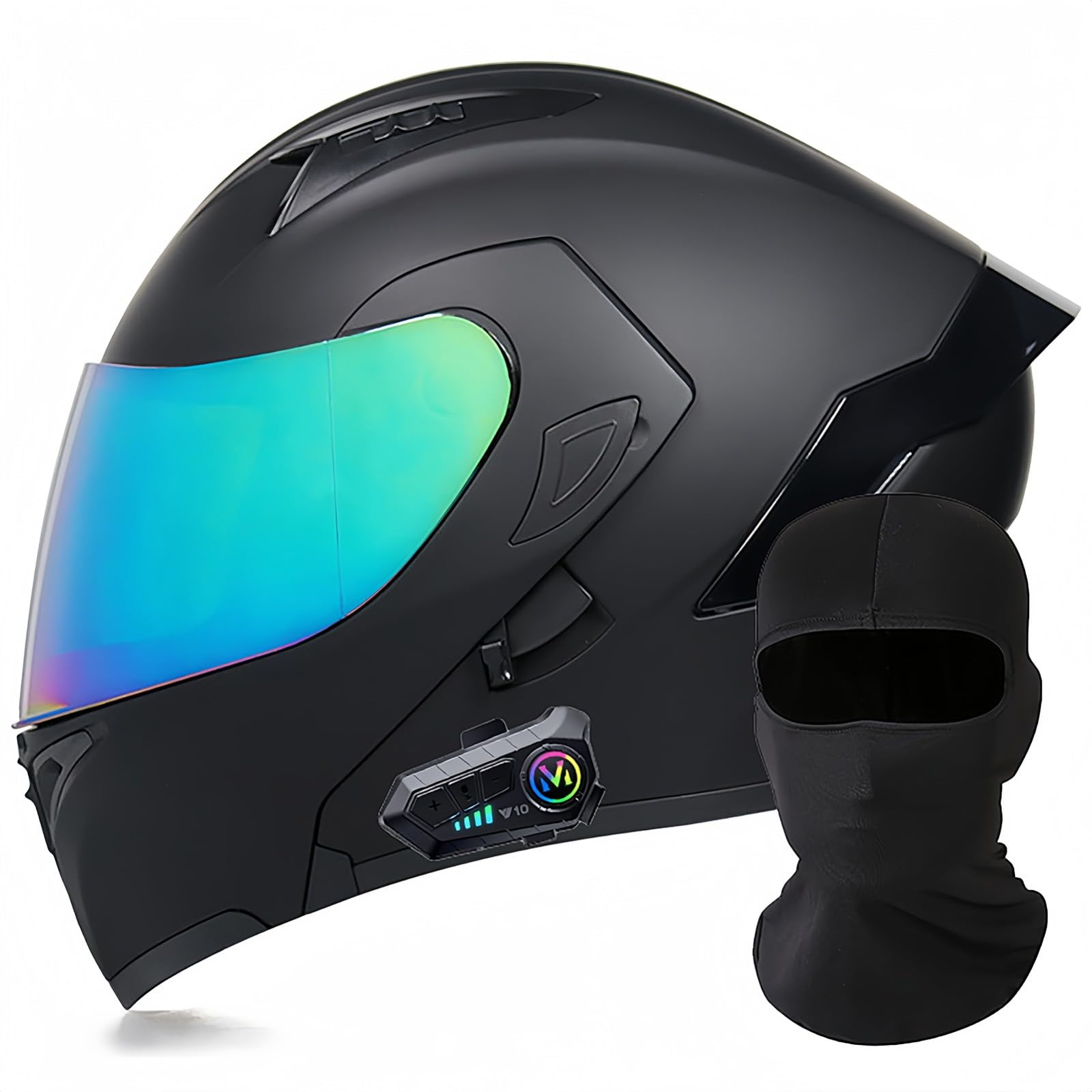 Modularer Motorrad-Bluetooth-Helm, DOT/ECE-Zugelassener, Hochklappbarer, Integrierter Motorradhelm Für Männer Und Frauen Mit Doppelvisier, Integriertem Dual-Lautsprecher 3,M57 ~ 58cm