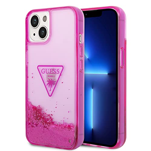 CG MOBILE Guess Handyhülle für iPhone 14 Plus in Fuchsia Liquid Glitter Case, glatte, langlebige und kratzfeste Schutzhülle mit einfachem Snap-on, Stoßdämpfung & Signature Logo