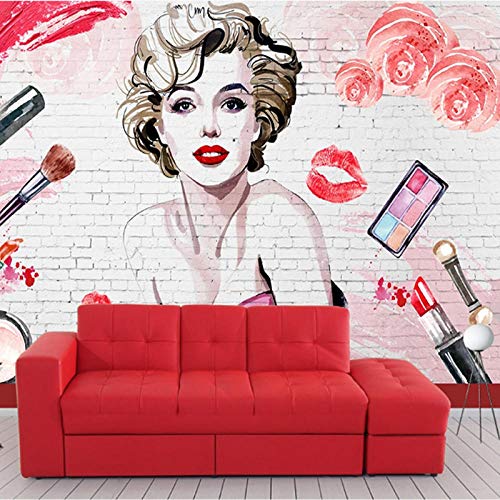 XLMING Mode Marilyn Monroe Hand Gemalt Aquarell Make-Up Nail Shop Girl Küche Esszimmer Arbeitszimmer Wohnzimmer TV Hintergrund Wand 3D Tapete-350cm×256cm