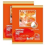 AUREUO Leinwandblock zum Malen, 10 Blatt, 284 g, 20,3 x 25,4 cm, 2 Stück – dreifach grundiertes, klebstoffgebundenes Baumwoll-Leinwandpapier für Öl- und Acrylfarben, Kunstbedarf für gemischte Medien