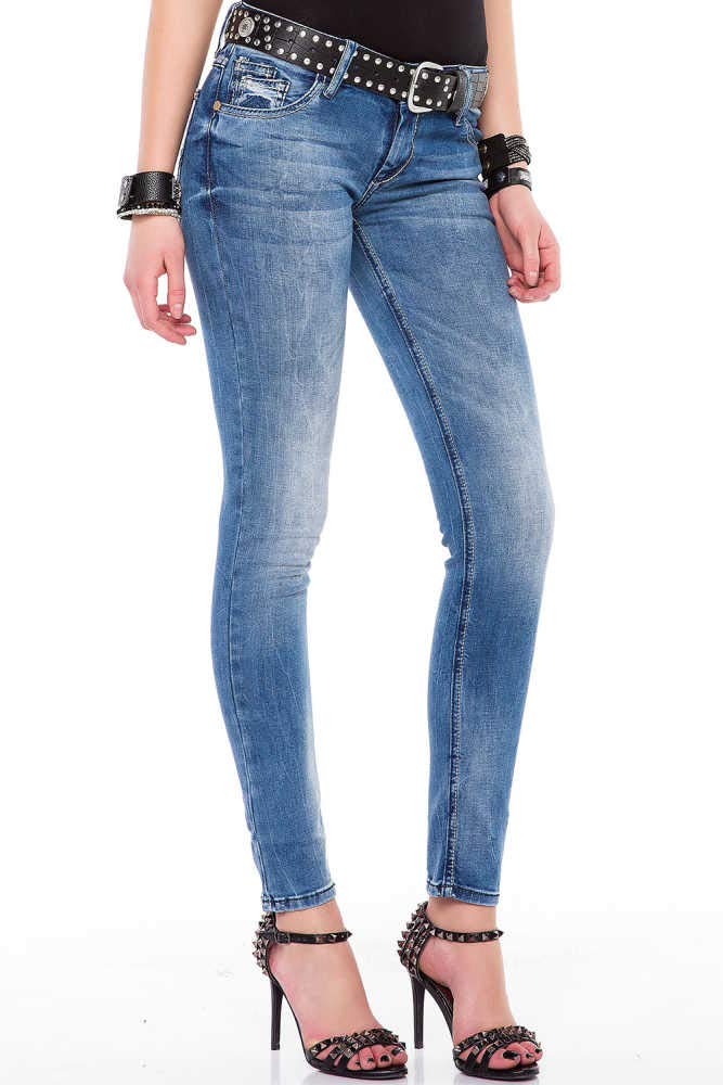 Cipo & Baxx Damen Slim-Fit Jeans Hose Skinny Casual Basic Denim Pants WD344 Blau W30/32