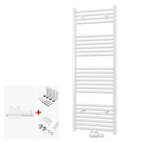 DESIGNO Badheizkörper Logatherm 1800x600 | inkl. Buderus Logafix Universalarmatur Set - Montagezubehör |Wärmeleistung 944 Watt |Mittel- Seitenanschluss | weiss | Handtuchhalter