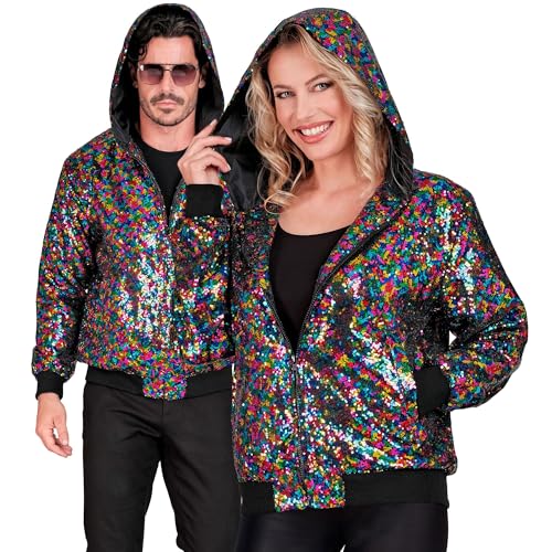 Widmann - Party Fashion Bomberjacke mit Kapuze, Pailletten Jacke, Party Outfit, Disco