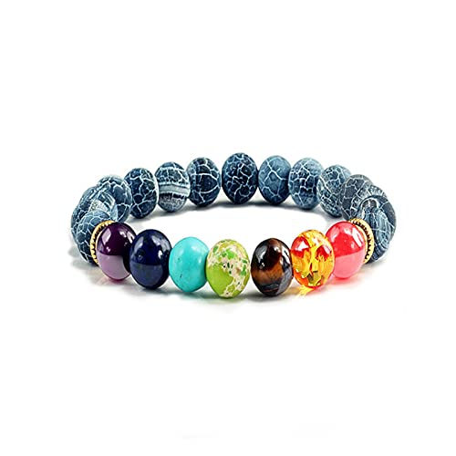 Armband aus 7 Natursteinen mit rauem Kristall, Charm, Modeschmuck, elastisches Seil, Perlenarmreif, Freundschaftsgeschenk für Männer und Frauen, Reiki-Armbänder (Farbe: Grün, Größe: Vulkangestein)