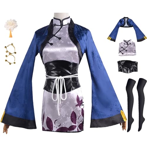 JGZGCG Black Butler Ran Mao Cosplay Kostüm Set mit Perücke Anime Kuroshitsuji Verkleidung Ran Mao Uniform Cheongsam Qipao Kleid Weihnachten Halloween Karneval Party Bühnenauftritt Kostüm