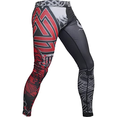 Hardcore Training Herren Compression Pants Kompressionshose Sportkleidung Grappling MMA Kampfsport BJJ Hose No Gi (DE/NL/SE/PL, Alphanumerisch, L, Regular, Regular, Grau Rot)