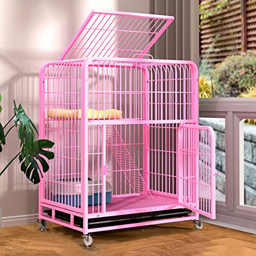 Indoor-Katzenkäfig, Indoor-Katzenzaun, Chinchilla-Käfig, Kleintierkäfig mit Rädern und Leiter, Haustierzaun, Zuhause, geeignet für Haustiere (Pink 78 * 55 * 100cm)