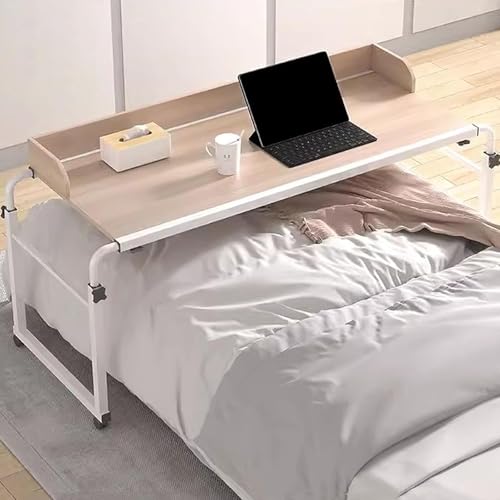 Schreibtisch über dem Bett, 115–210 cm, Steharbeitsplatz, Essenstablett-Schreibtisch mit 4 Rollen, Computertisch, höhenverstellbar, 65–95 cm, rollender medizinischer Tisch für Zuhause und Kr