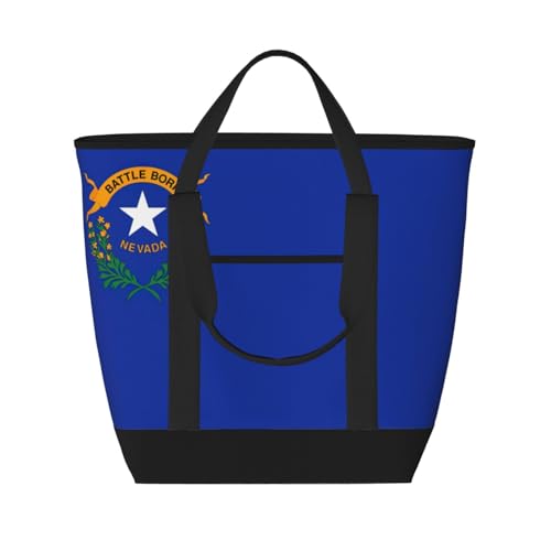 YQxwJL Isolierte Kühltasche mit Nevada-Flagge, großes Fassungsvermögen, Einkaufstasche, Reisetasche, Strand, wiederverwendbare Einkaufstasche für Erwachsene, Schwarz, Einheitsgröße