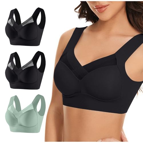 Hatme Haltungskorrektur BH Original 3er-Pack Damen Ohne Bügel Comfy Haltungskorrektur Rücken BH Damen Soft-BH Nahtloser Sexy Komfort-BH in Übergröße Crop Top für Alltag