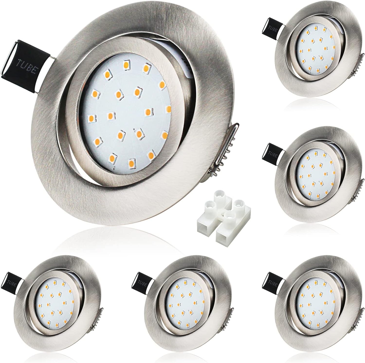 Wondlumi 6er Einbaustrahler LED 5W Flach 30mm LED Spots 230V Schwenkbar Spots Deckenleuchte Edelstahl Rund Deckenspots Warmweiß für Wohnzimmer, Küche, Büro