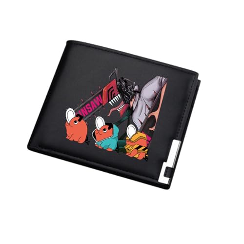 RYNDEX Chains-aw Man Anime-Geldbörsen, Karikatur Charaktere Kleine Geldbörse, PU-Leder Geldbörse Brieftasche Wallet(Color:Black 5)