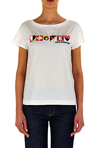 Love Moschino Women's Boxy fit Short-Sleeved T-Shirt, Optical White, 46