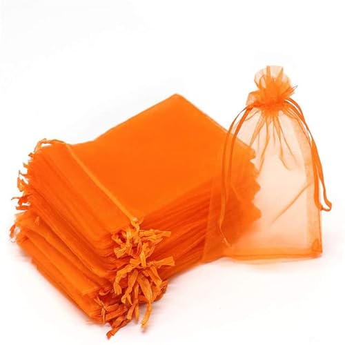 50 Stück schiere transparente Chiffon-Organzabeutel Weihnachten Halloween Hochzeit Geburtstagsfeier Süßigkeiten Geschenkboxen Schmuckverpackungsbeutel-Orange,15x20cm