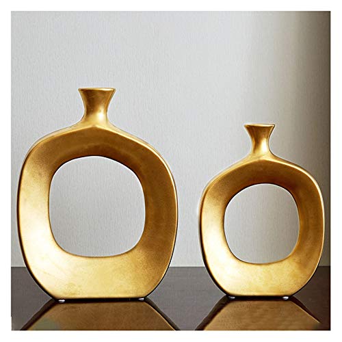 Vasen Moderne goldene geometrische Keramikvase geeignet for Wohnzimmer Schlafzimmer Esstisch Bürovase Dekoration (2 Stück Set) Blumenvase