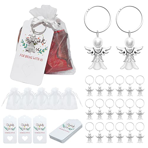 Qaonsciug Schlüsselanhänger für Hochzeit, Party, Engel, Schlüsselanhänger mit Kordelzug, Süßigkeitenbeutel, Hochzeitsgeschenk, Gast-Souvenir, Geschenk-Set, Engel-Schlüsselanhänger, Organza-Beutel