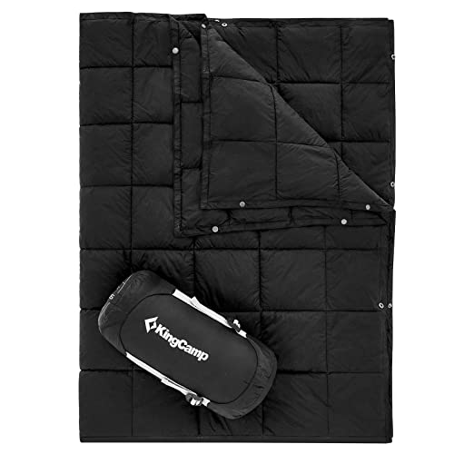 KingCamp Ultraleicht Reisedecke, Warme Outdoor Decke, Winddichte Camping Decke, Wasserabweisend Kompakt kleines packmaß für unterwegs Picknick Reisen zu Hause 152 × 203 cm Schwarz