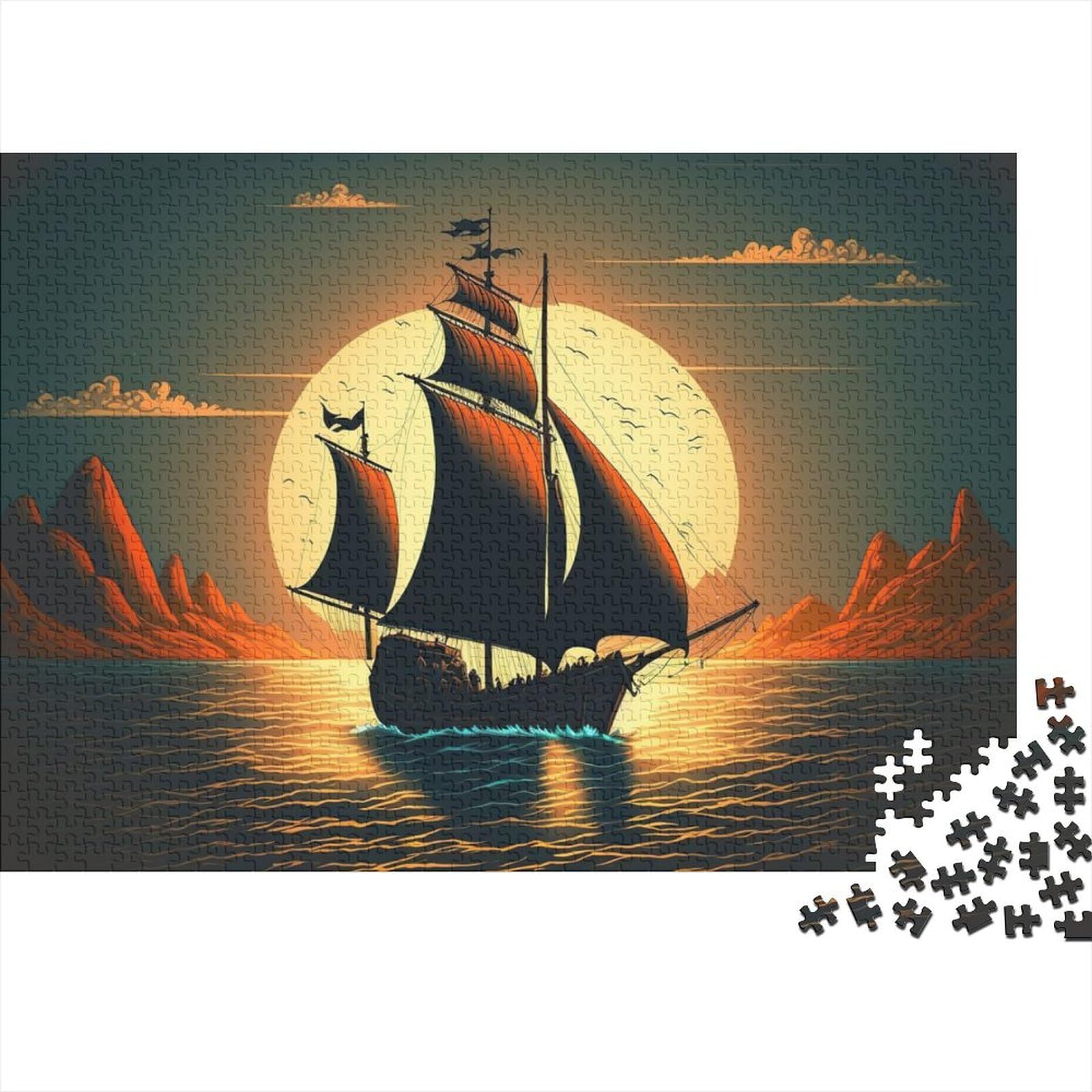 Kunstpuzzle für Erwachsene 1000 Teile, Segelpiratenschiff für Erwachsene, 1000 Teile, Puzzlegeschenke, Entspannungspuzzlespiele, Denksportpuzzle (Größe 75x50cm)