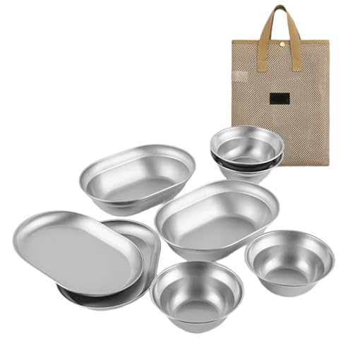 6/8/10pcs Camping Dinner Set Metal Plate Practical Picnics Dish Plates for Camping and Travel Dishwasher Safe Dish