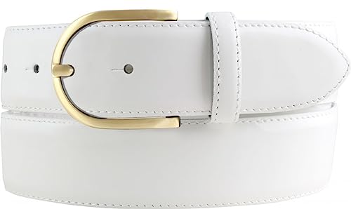 BELTINGER Lack-Gürtel aus Leder 4 cm | Glänzender Damengürtel 40mm | Eleganter Gürtel für Damen | Goldene Gürtelschnalle | Weiß 115cm