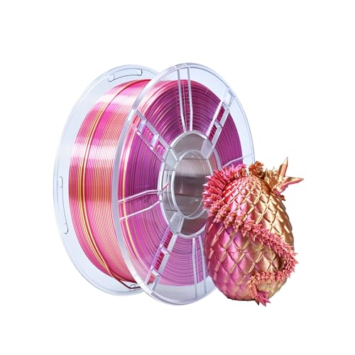 iBOSS 3D-Drucker-Filament PLA Plus, PLA+ Filament, 1,75 mm, zweifarbiges Seidenfilament, glänzendes 3D-Druck-Filament, Co-Extrusion, 1 kg (2,2 lbs), Silk Bicolor Rotgold