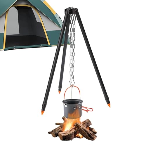 Grillstativ-Set – Campingstativ zum Kochen, robuster Stativständer für Camping, Kochgrillzubehör, Camping-Lagerfeuerstativ mit Kette für Familienausflüge und Camping