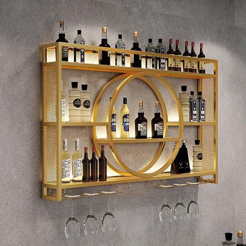 WYZCHDM Weinregal zur Wandmontage, Metall Wine Rack Weinregal Weinhalter Weinflaschenhalter, Weinregale mit Weinglashalter Flaschenregal, industriell wandmontierte Weinregal, Weinpareite Display Rack