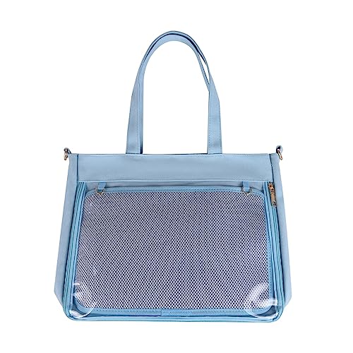 ohodhmnu Damen Tote Bag Mädchen Tasche Schultertasche Frauen Transparente Tasche Student Anime Satchels Teens Crossbody Bag Weibliche Handtasche, himmelblau, Mesh binding board