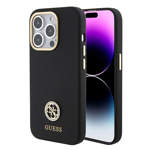 CG MOBILE Guess Silikonhülle mit 4G Strass Logo für iPhone 15 Pro (Schwarz)